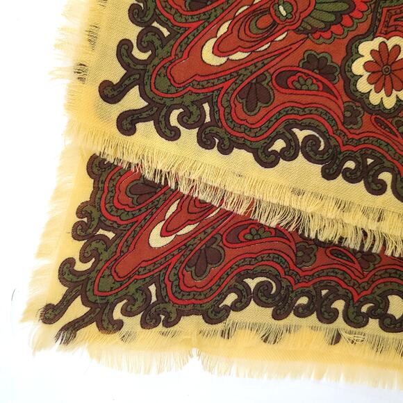 Vtg Stix Baer & Fuller Scarf Green Rust Golden Geo Floral Pattern 26.5" Square - Picture 12 of 16